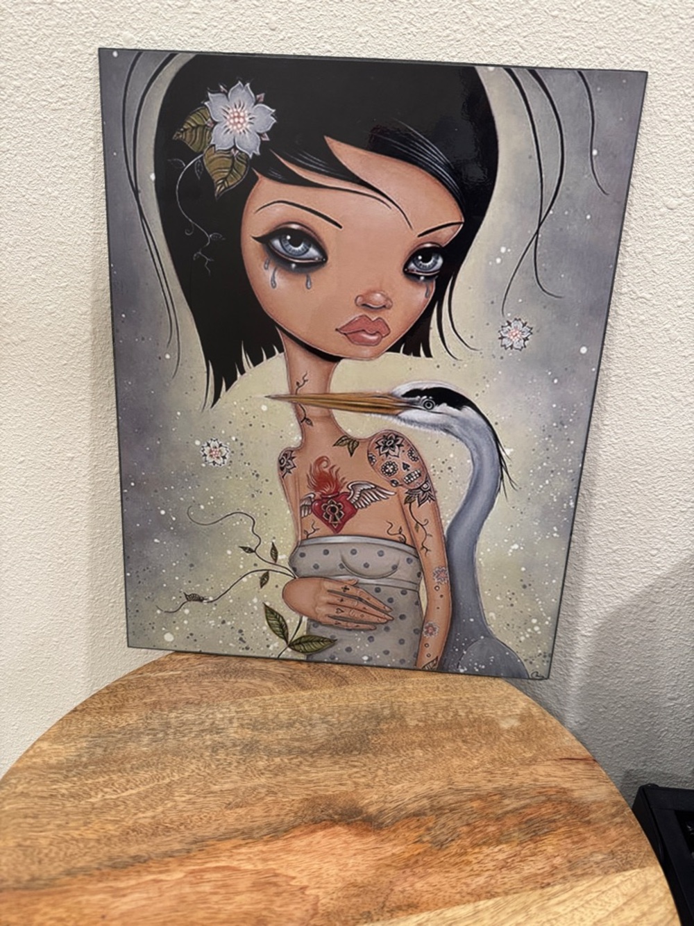 Whimsical Girl & Heron Art Print - Muted Pastel Palette